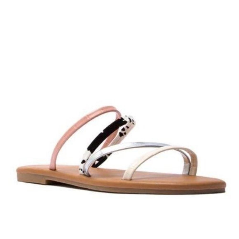 Strappy Slide Sandals in Blush Pink & Cow Print - Picture 4 of 5